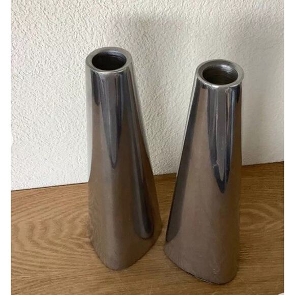 2 Vtg IKEA Renos Chrome MCM Swedish Design Taper Candle Holders 7 Inches 80-90s - Picture 5 of 5